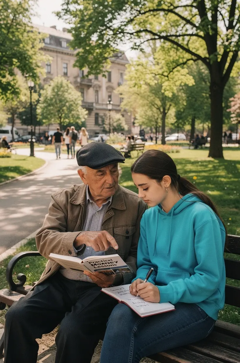 Pénzügyi tanácsadás illusztrációja, ahol egy mentor magyarázza a viselkedési pénzügyi stratégiákat.